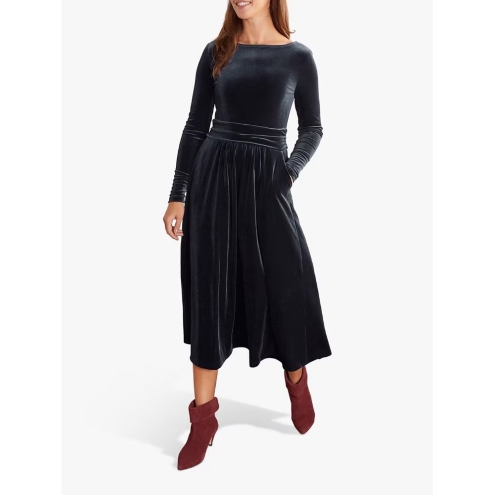 Boden Black Velvet Long Sleeve Midi Dress US 10P